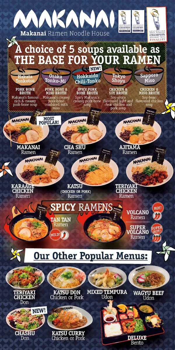 Menu, Makanai Ramen Noodle House