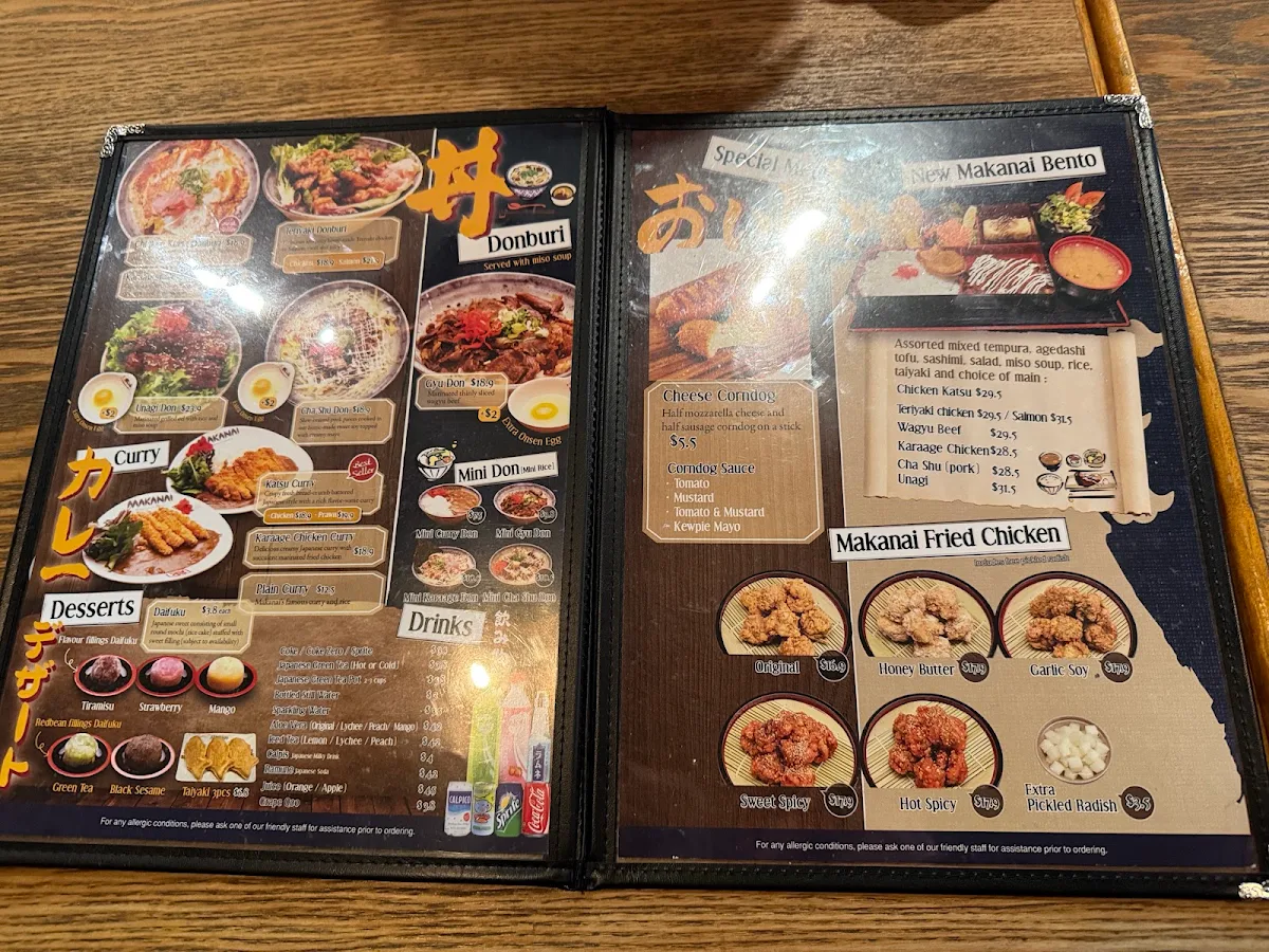 Menu, Makanai Ramen Noodle House