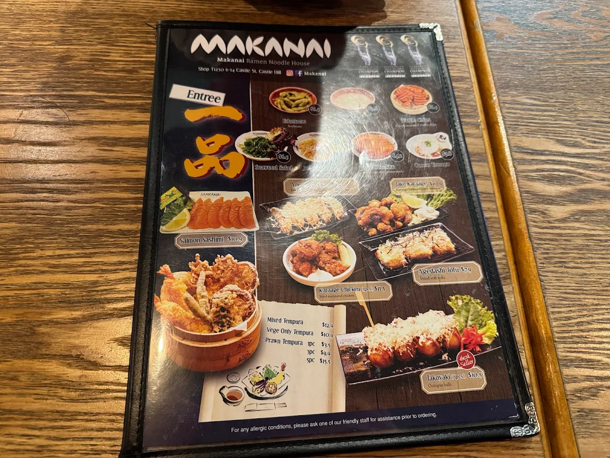 Menu, Makanai Ramen Noodle House