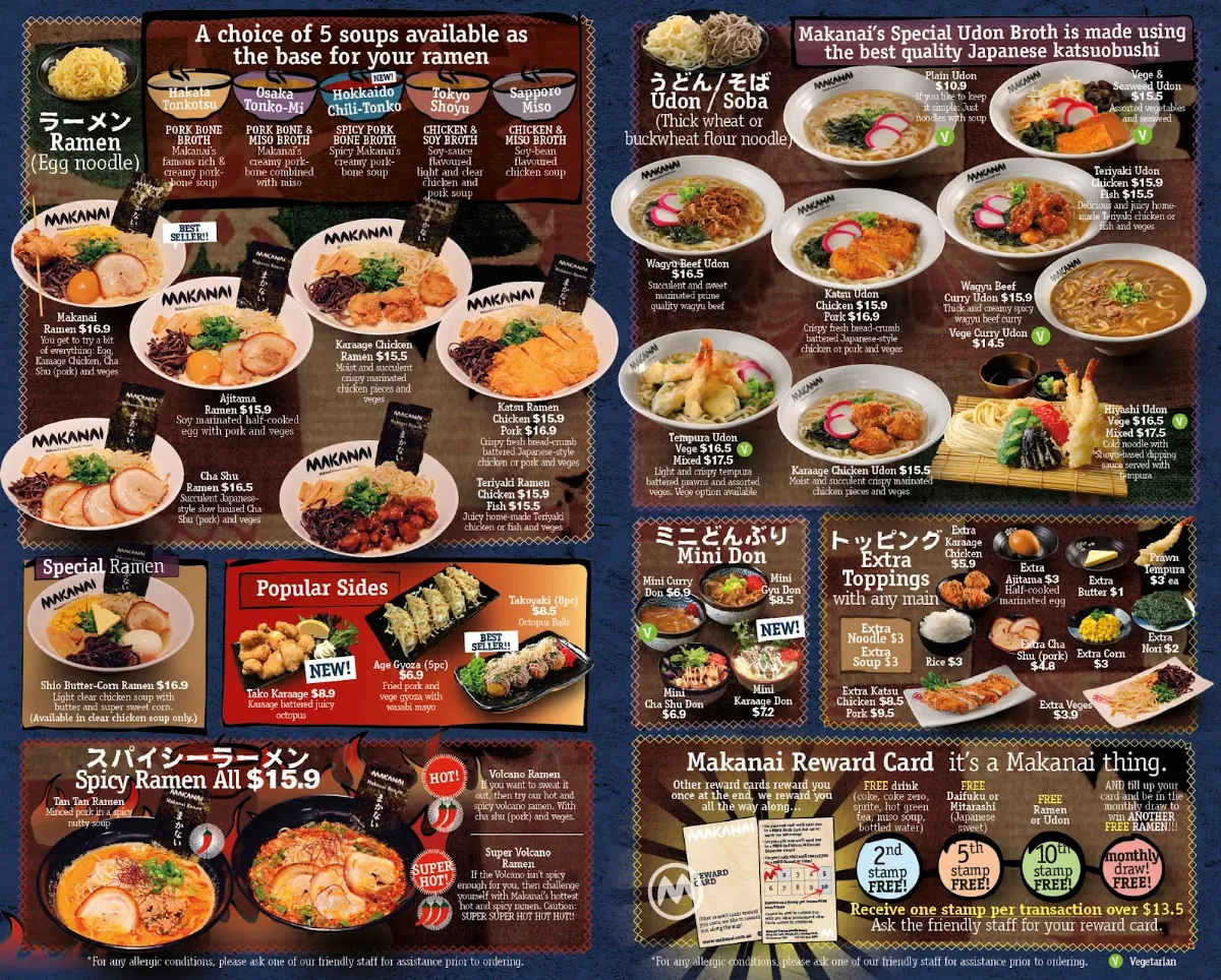 Menu, Makanai Ramen Noodle House