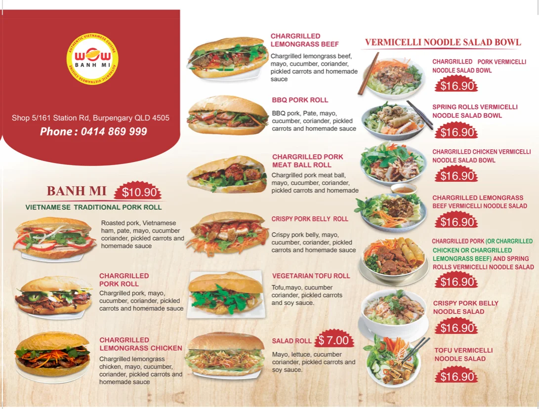 Menu, Wow Banh Mi Burpengary
