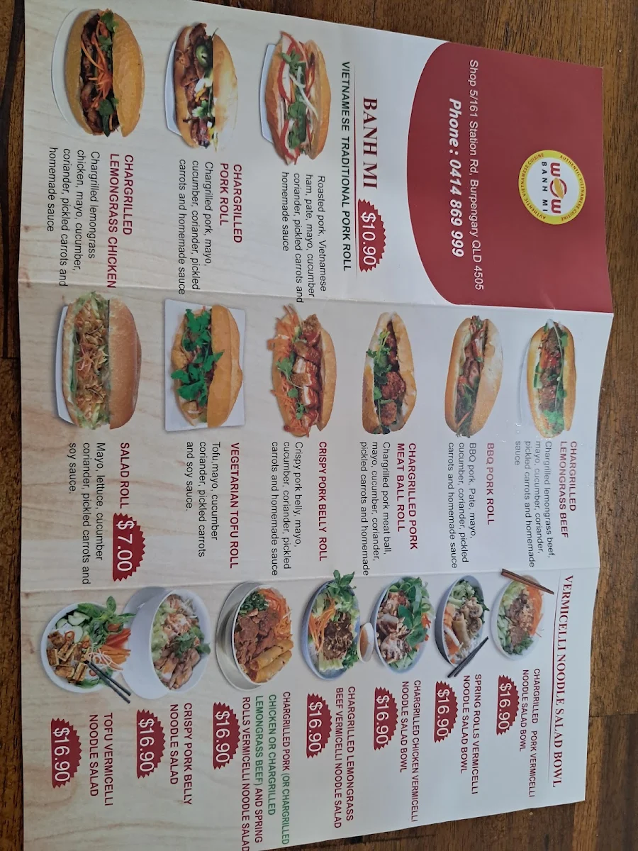 Menu, Wow Banh Mi Burpengary