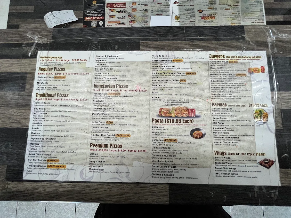 Menu, Montibella Pizza