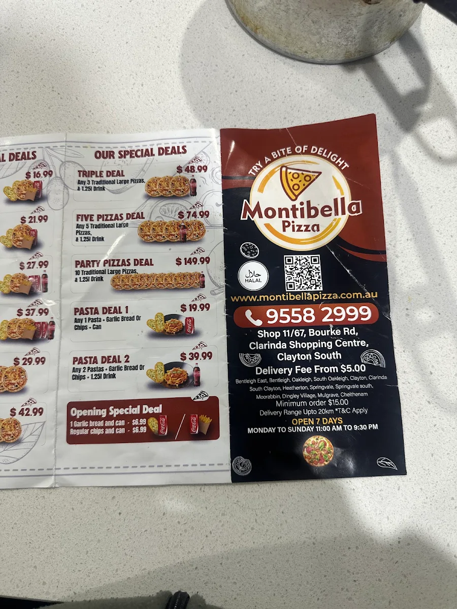 Menu, Montibella Pizza