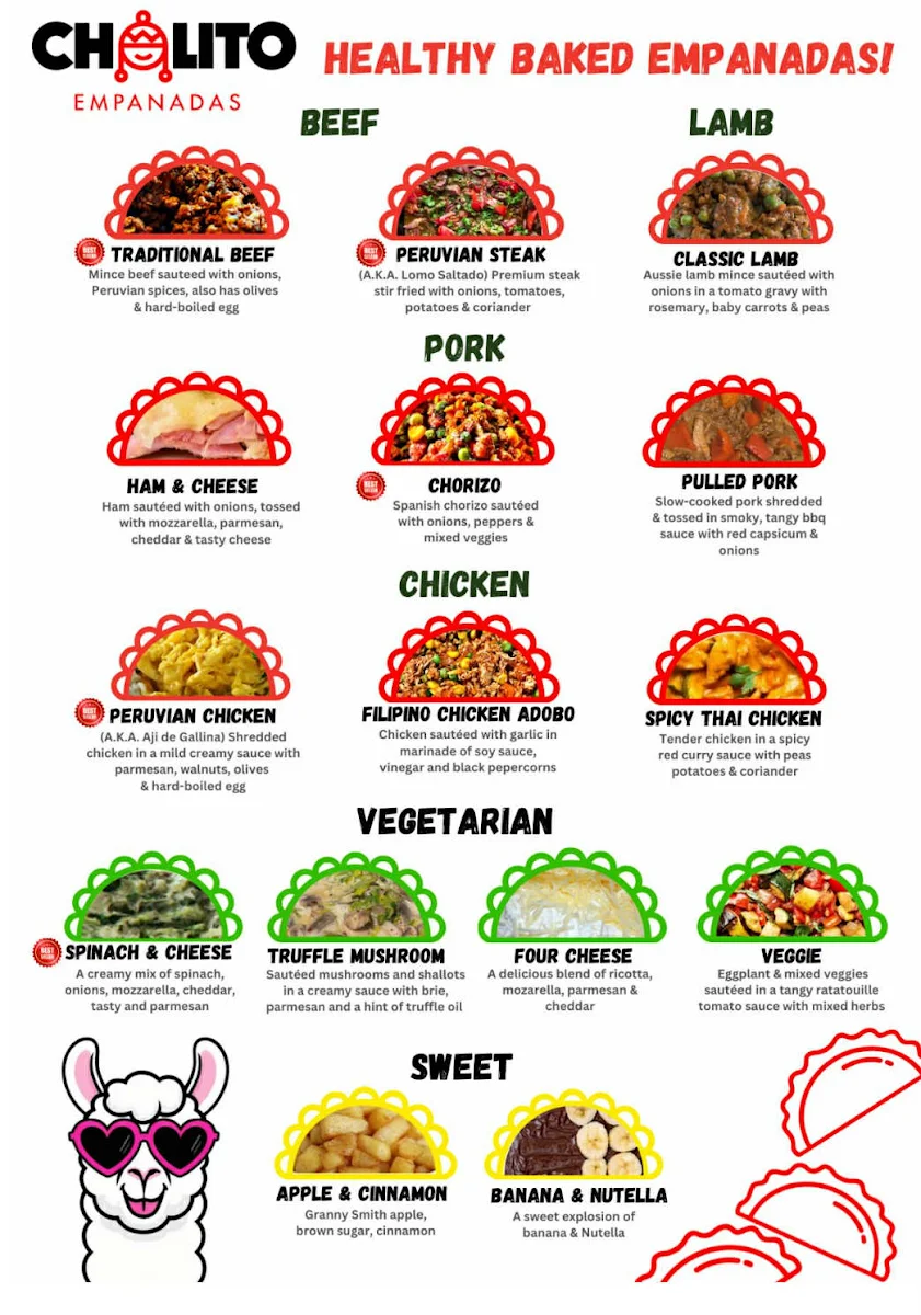 Menu, Cholito Empanadas