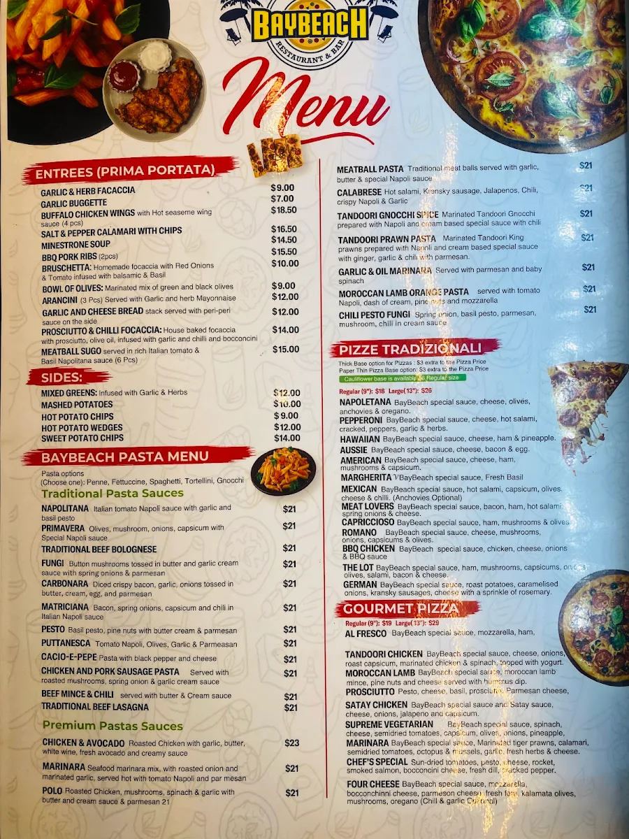 Menu, Baybeach Italian Restaurant & Bar Lounge