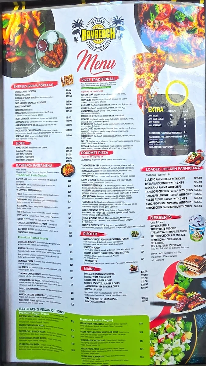 Menu, Baybeach Italian Restaurant & Bar Lounge