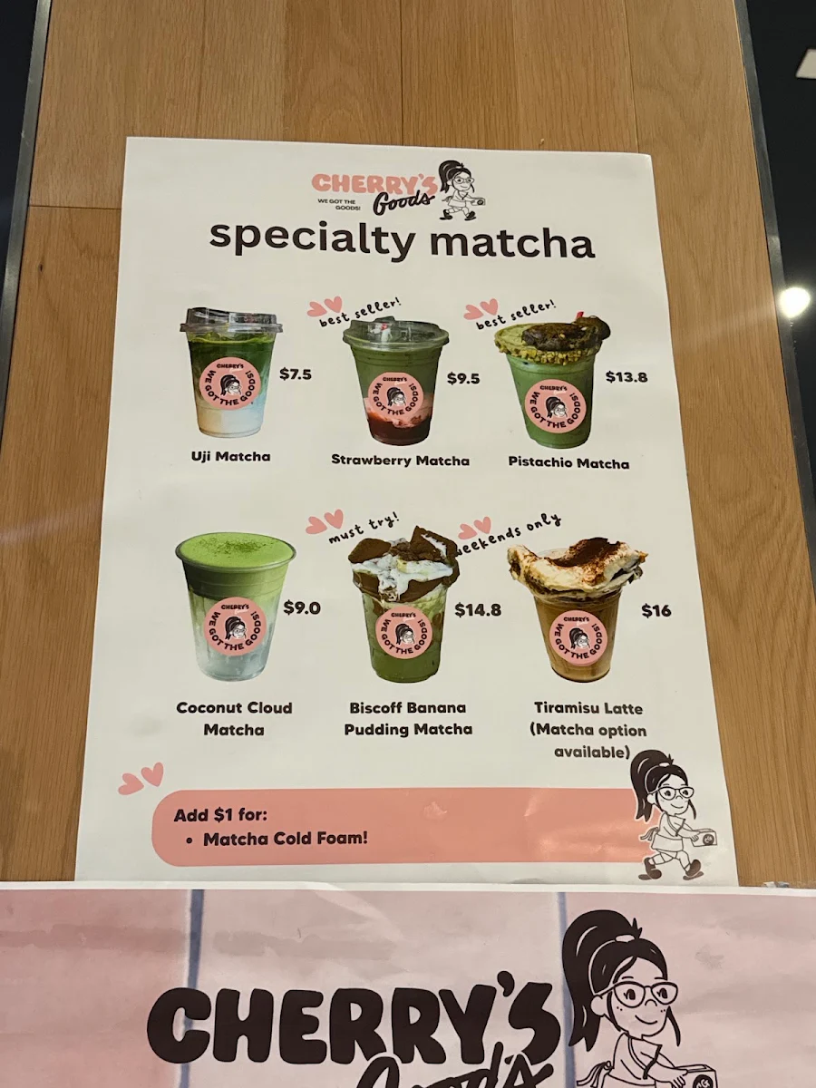 Menu, Cherry's Goods Macquarie Centre