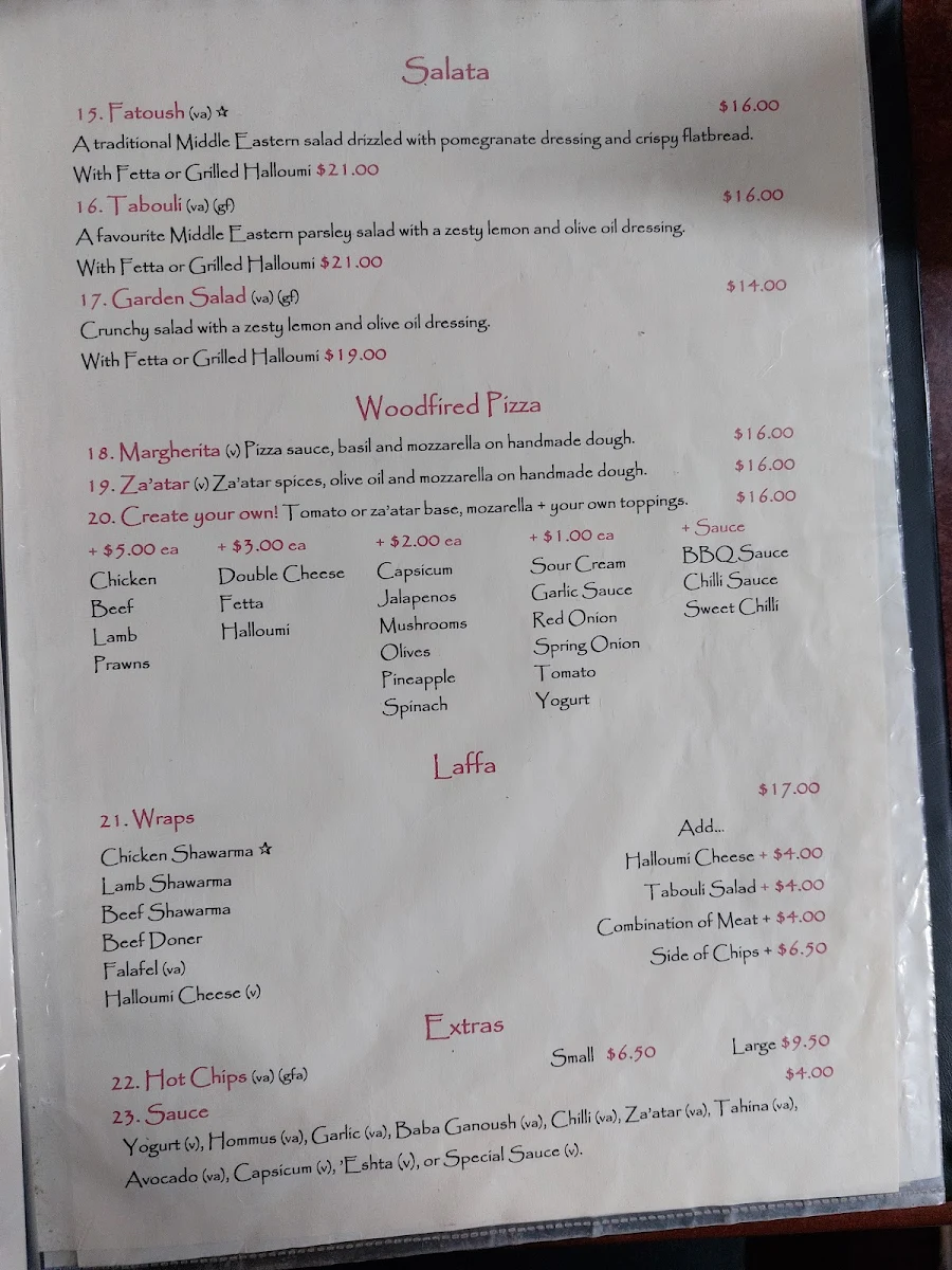 Menu, El Attar Middle Eastern Grill