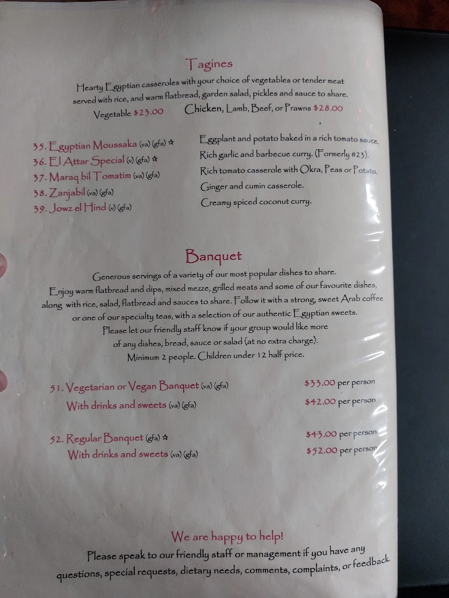 Menu, El Attar Middle Eastern Grill