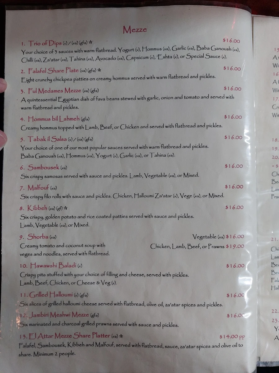 Menu, El Attar Middle Eastern Grill