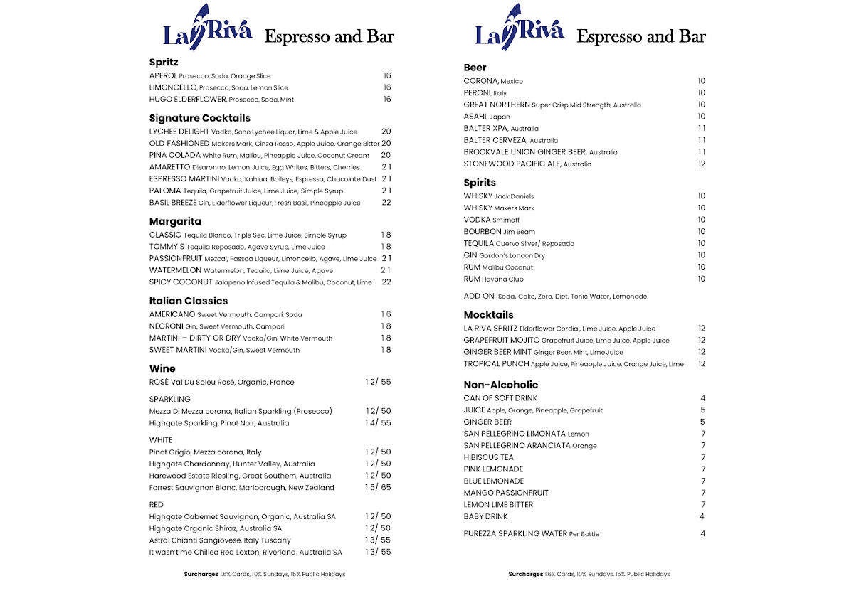 Menu, La Riva
