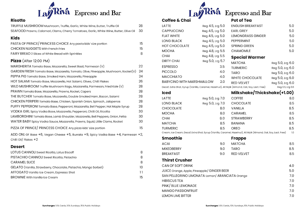 Menu, La Riva