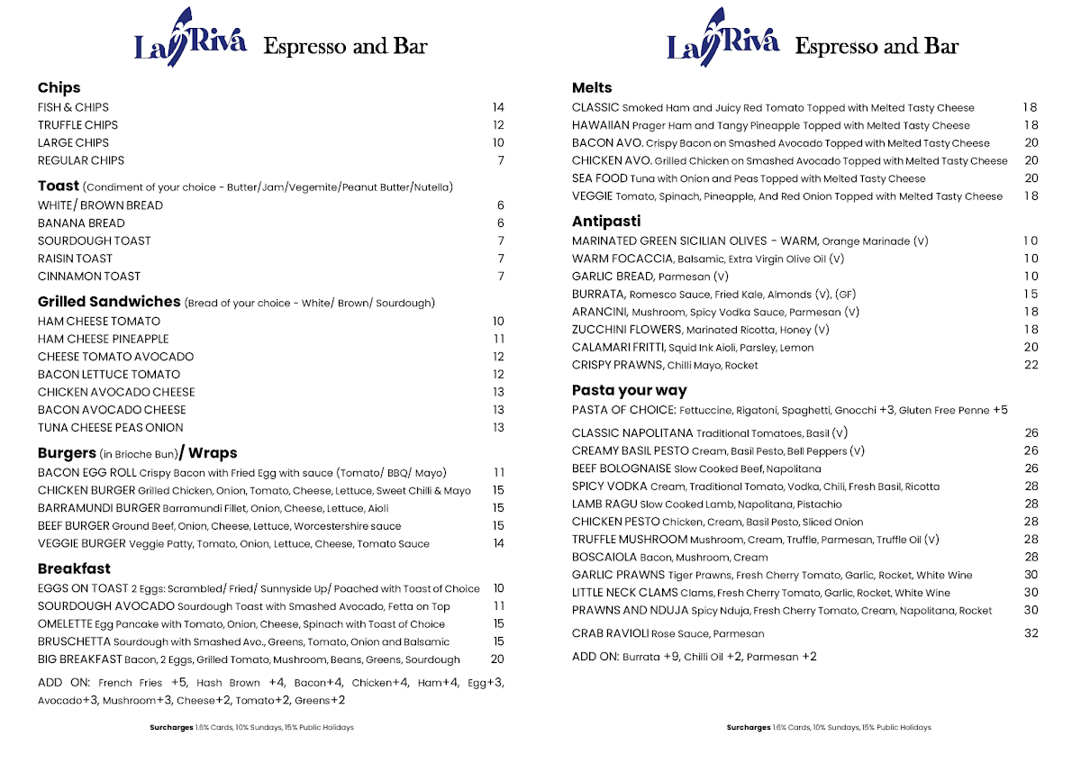 Menu, La Riva