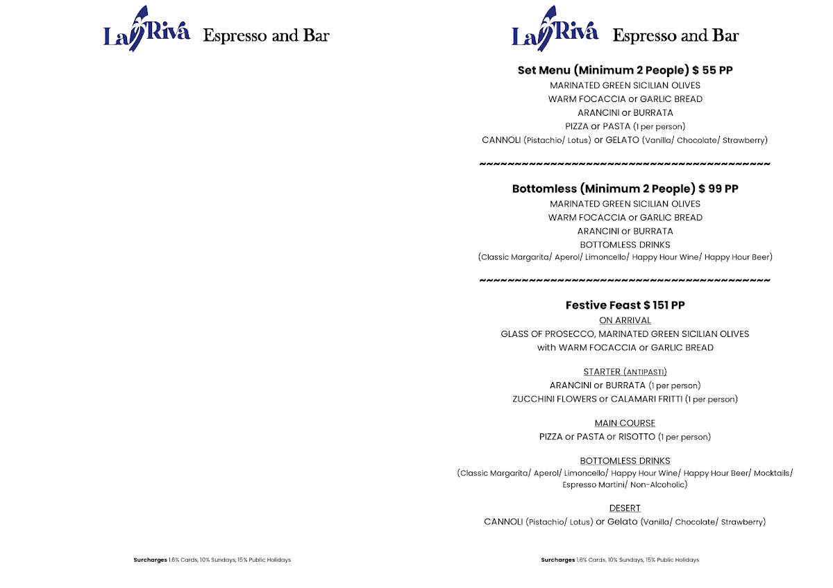 Menu, La Riva