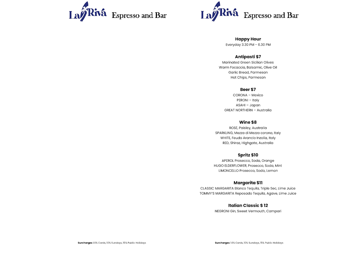 Menu, La Riva