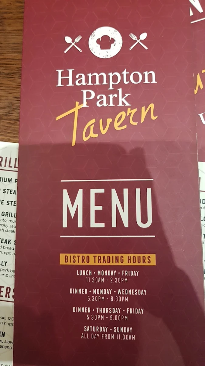 Menu, Hampton Park Tavern