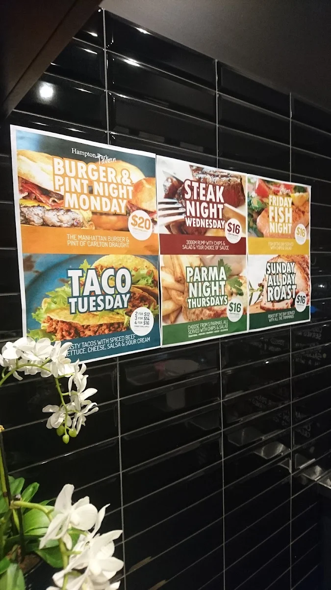 Menu, Hampton Park Tavern