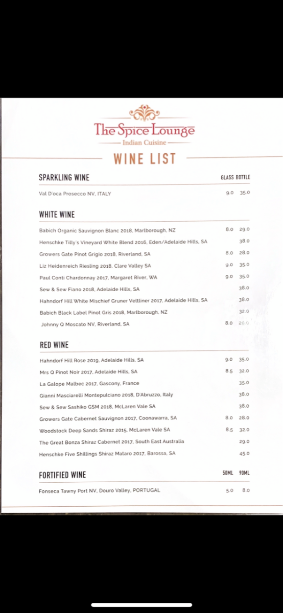 Menu, The Spice Lounge Indian Cuisine