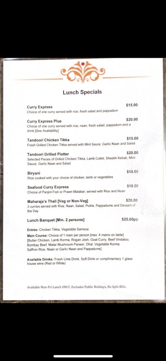 Menu, The Spice Lounge Indian Cuisine