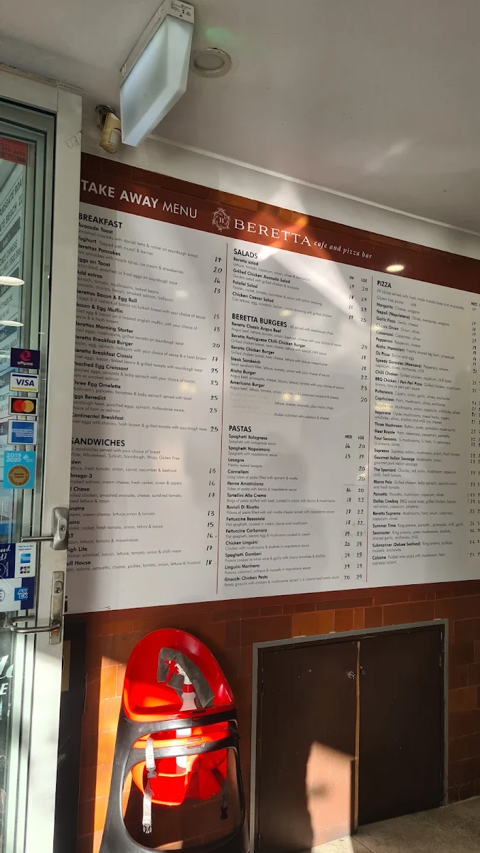 Menu, Beretta Cafe and Pizza Bar