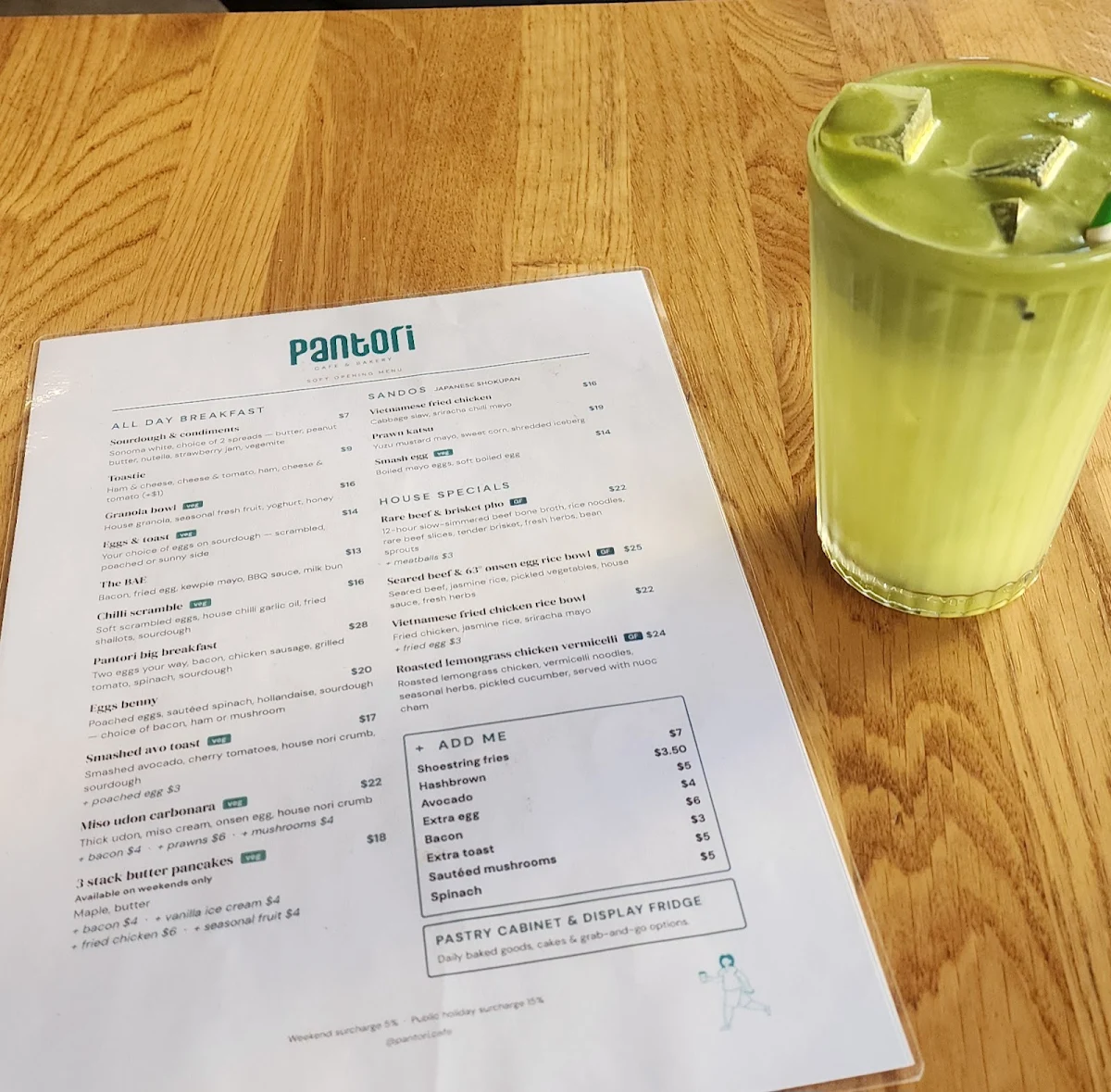Menu, Pantori Cafe