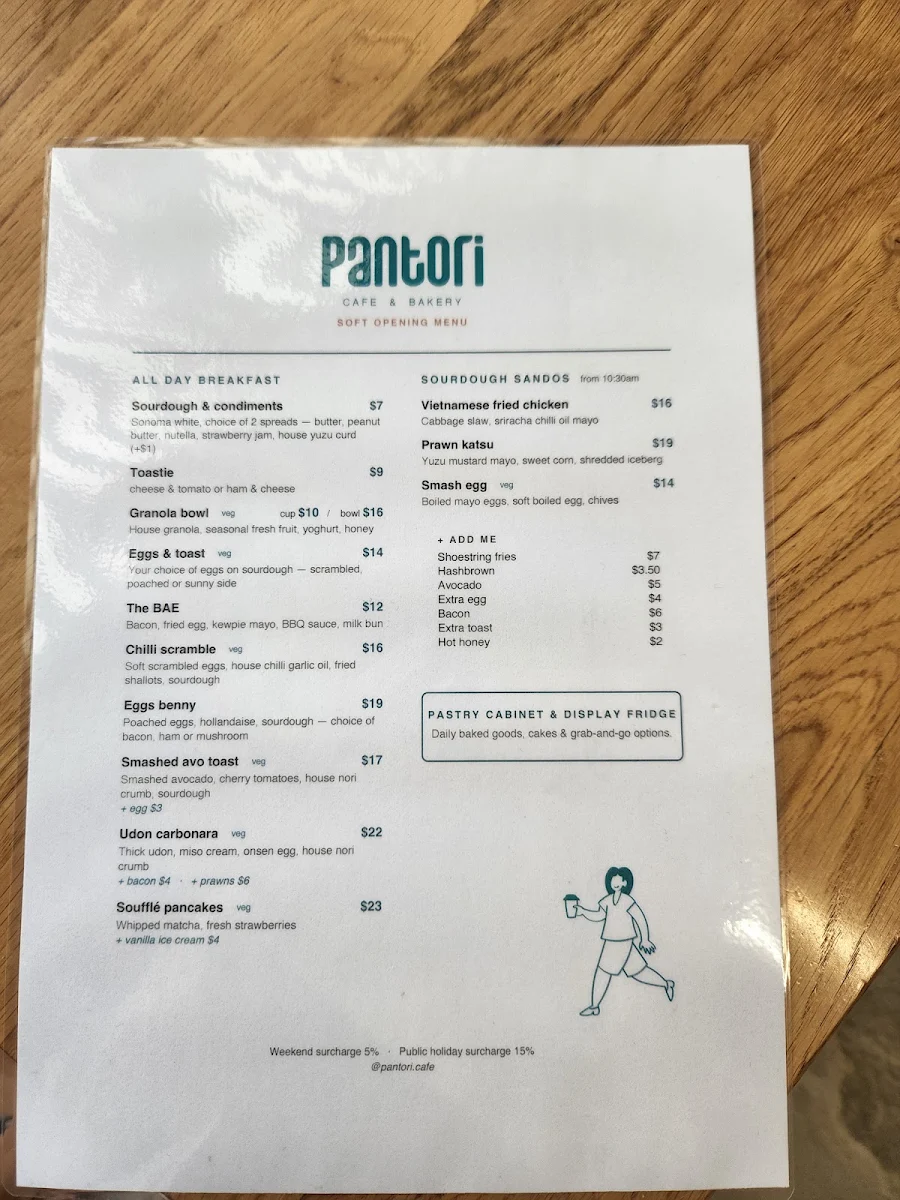 Menu, Pantori Cafe
