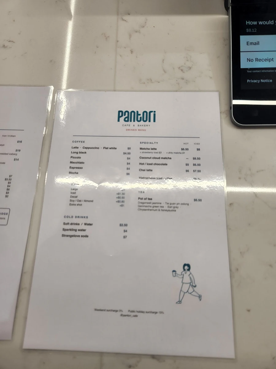 Menu, Pantori Cafe