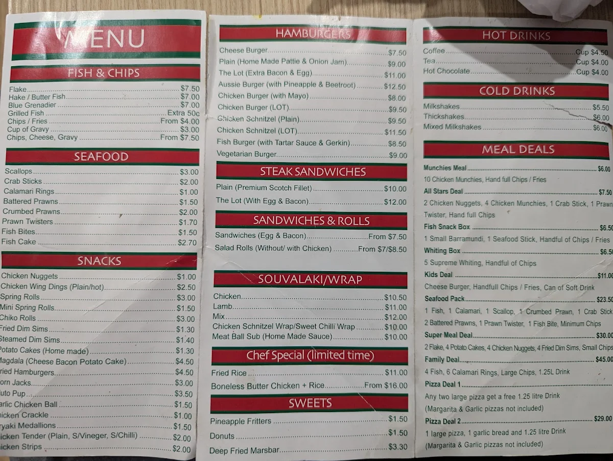 Menu, Jim's Cafe & Take Away