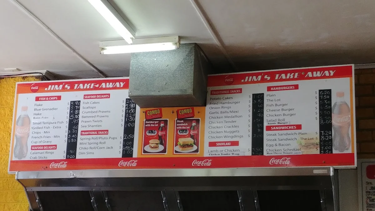 Menu, Jim's Cafe & Take Away