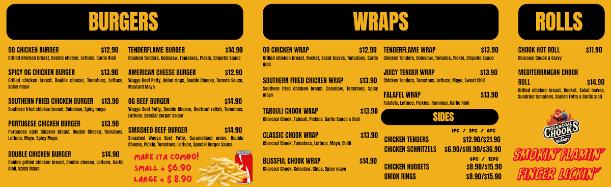 Menu, Charcoal Chooks on Quarry