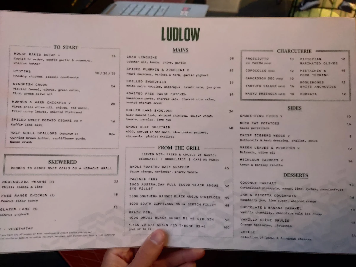 Menu, Ludlow Bar & Dining Room