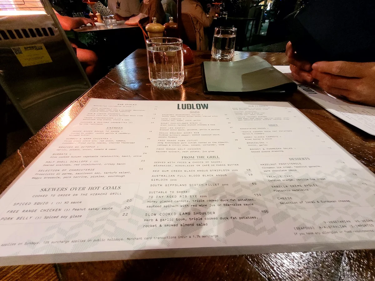 Menu, Ludlow Bar & Dining Room