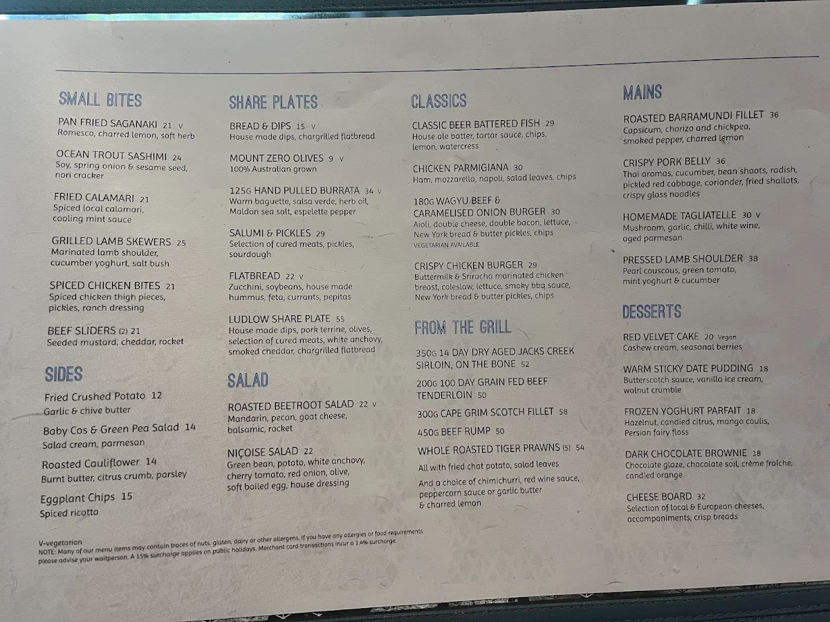 Menu, Ludlow Bar & Dining Room
