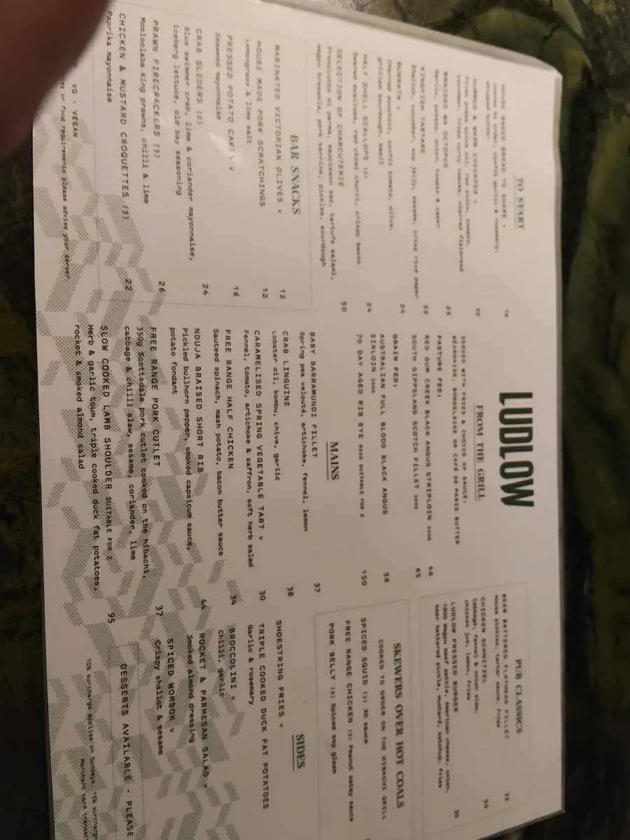 Menu, Ludlow Bar & Dining Room