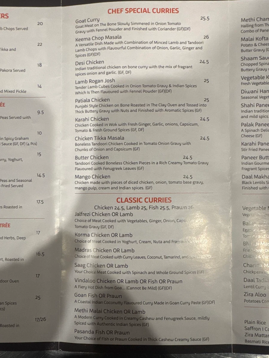 Menu, Indian Mehfil Taringa