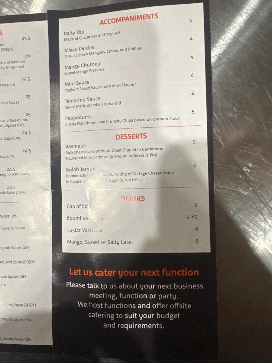 Menu, Indian Mehfil Taringa