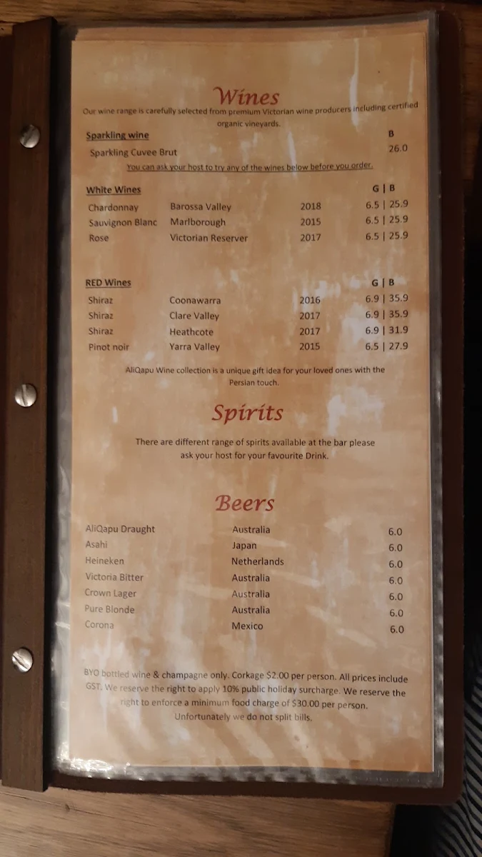 Menu, AliQapu