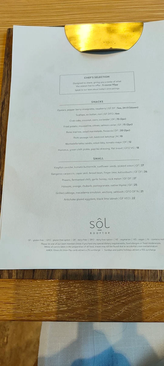 Menu, Sôl Restaurant