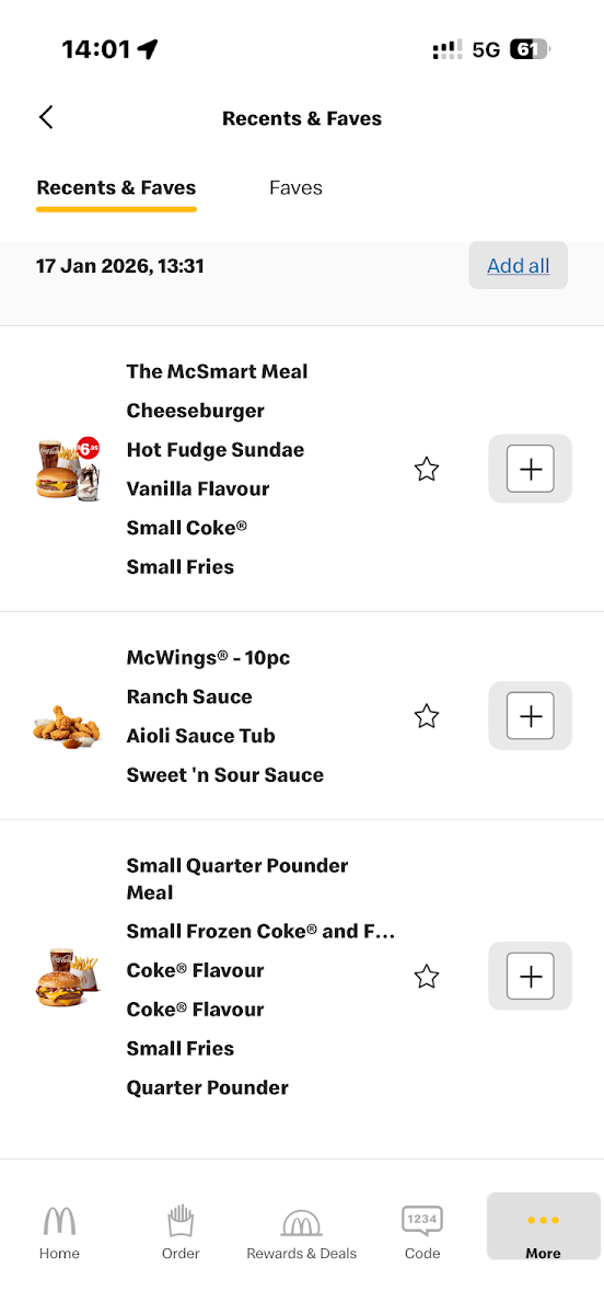 Menu, McDonald's Benowa