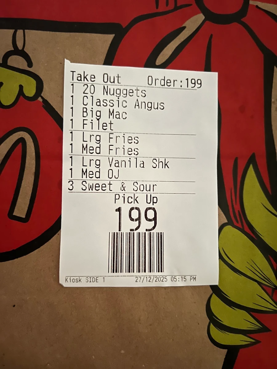 Menu, McDonald's Benowa