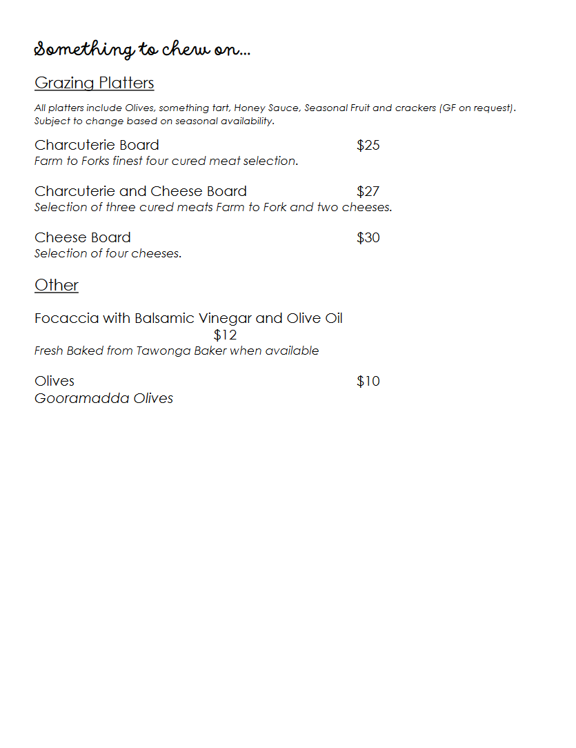 Menu, Quaff Wine Bar
