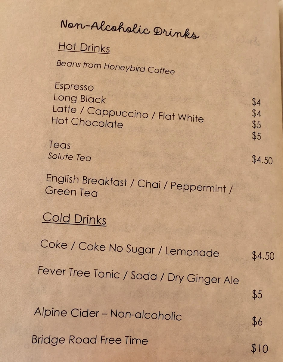 Menu, Quaff Wine Bar