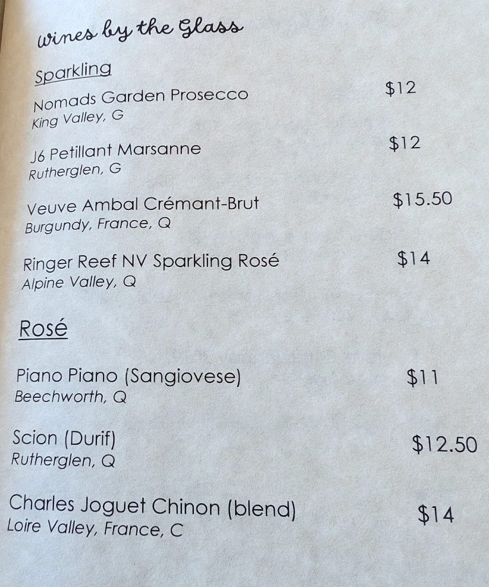 Menu, Quaff Wine Bar