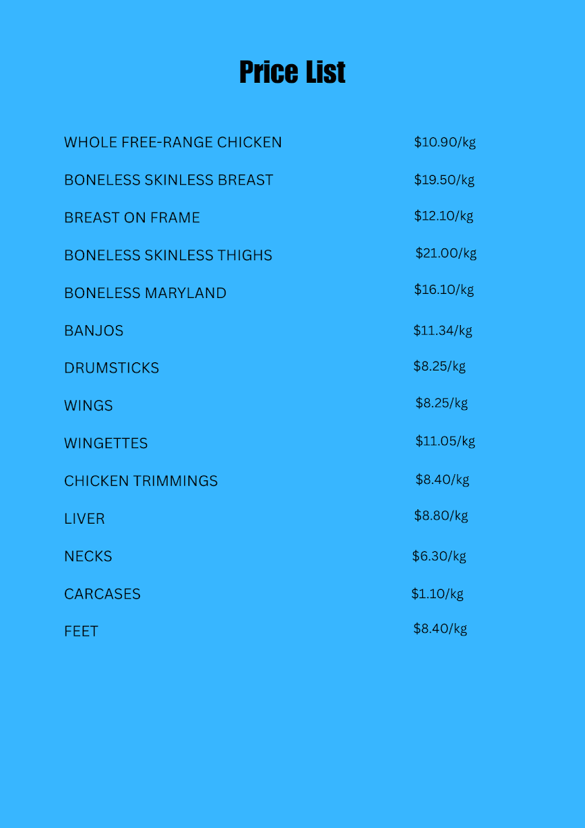 Menu, The Pantry at Cooby