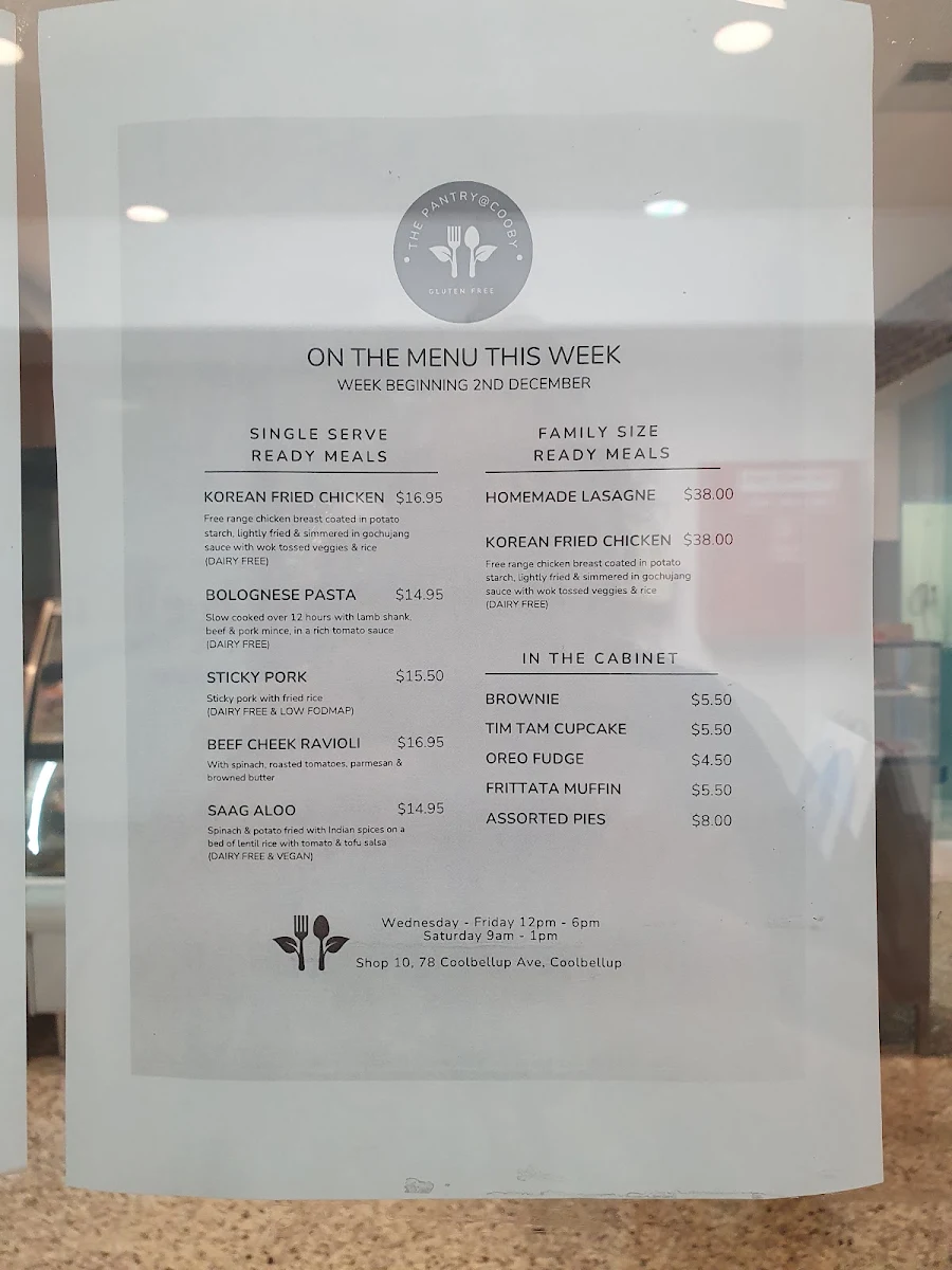 Menu, The Pantry at Cooby