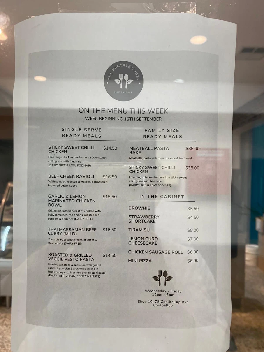 Menu, The Pantry at Cooby