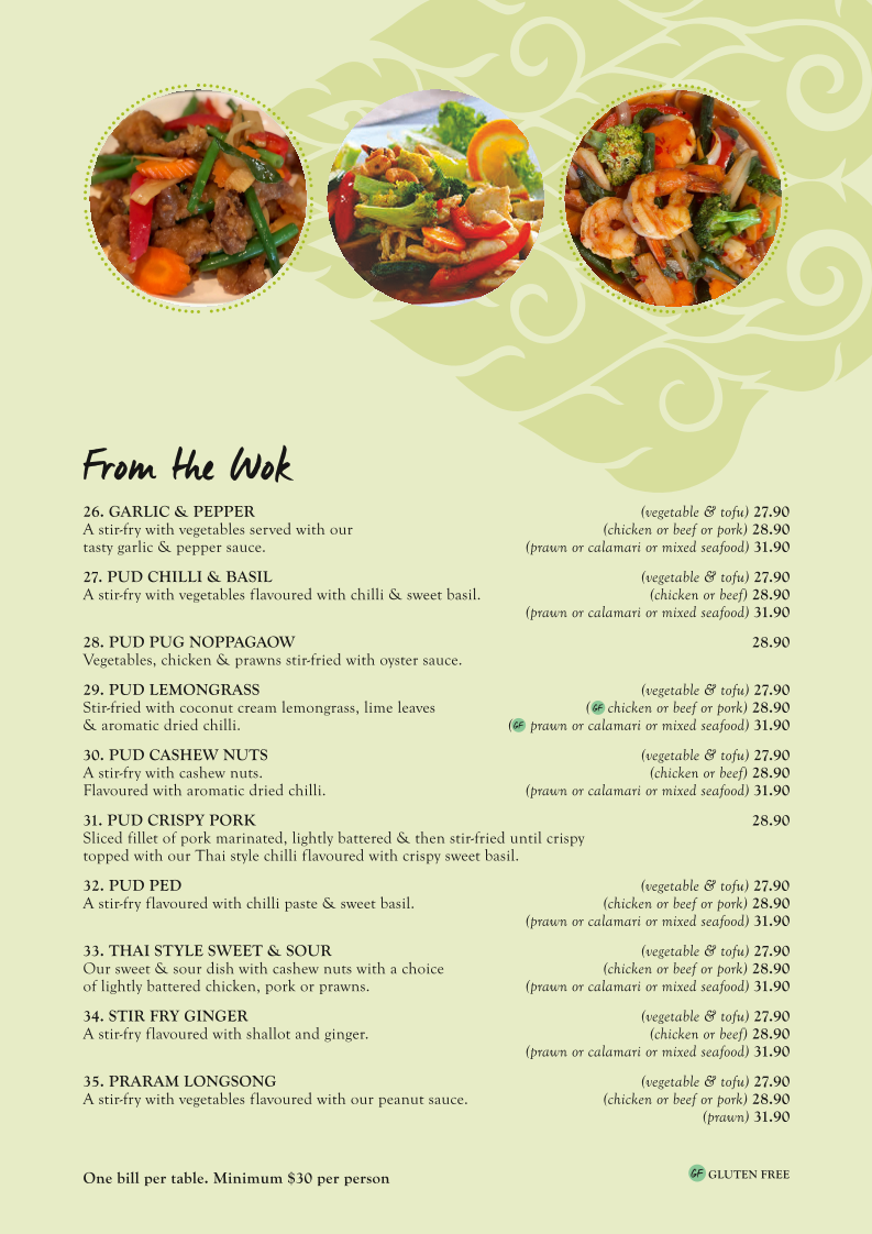 Menu, Thai Eatery