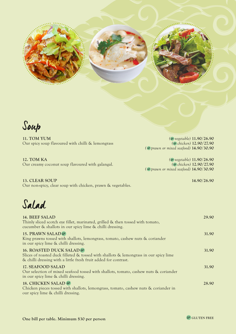 Menu, Thai Eatery