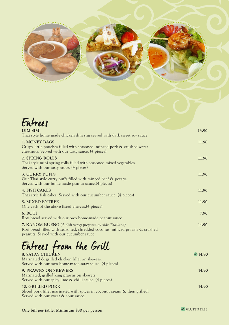 Menu, Thai Eatery